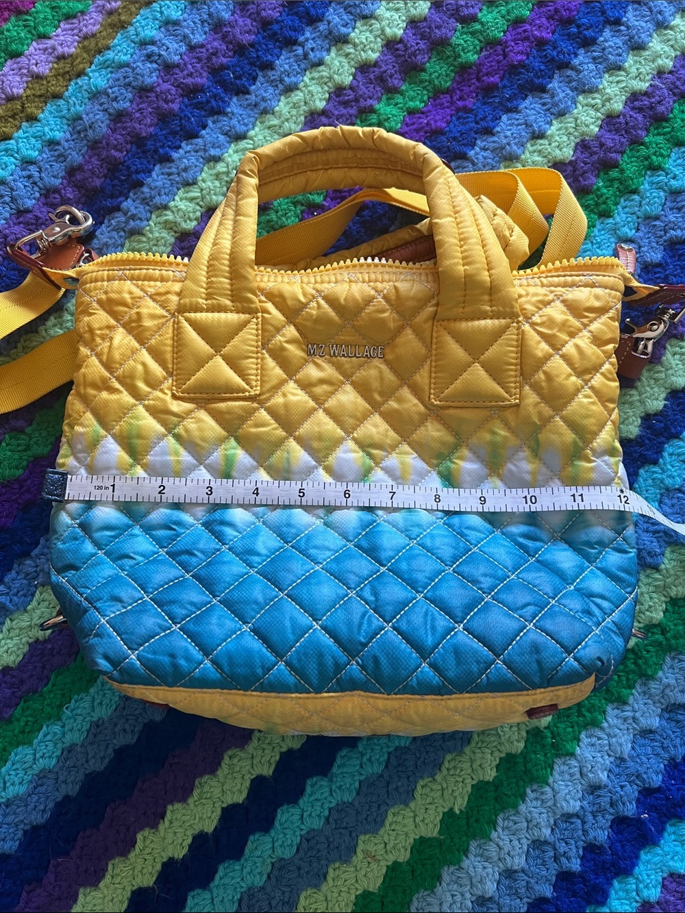 MZ Wallace Yellow Blue Ombre Quilted Crossbody Tote - Picture 9 of 11